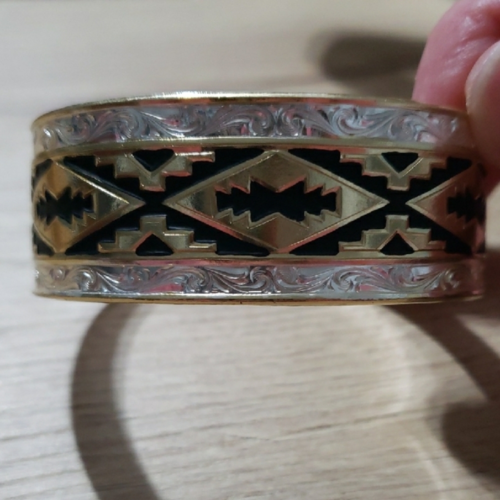 Montana Silversmiths Black and Gold Aztec Cuff